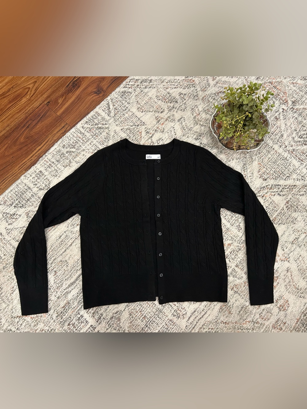 Croft & Barrow Black Cable-Knit Button Cardigan, Sz S
